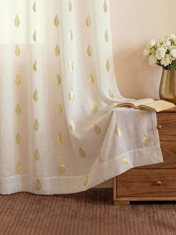 Urban Space - White Vanya Light Filtering Gold Foil Sheer Curtains (Pack Of 2)