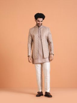KISAH - Men Mauve Woven Design Kurta, Sherwani and Pyjama