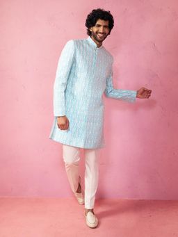 Vastramay - Silk Blend Jacquard Sherwani and Pyjama