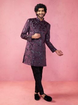 Vastramay - Silk Blend Jacquard Sherwani and Pyjama