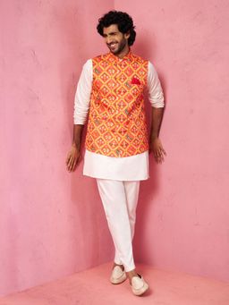 Vastramay - Silk Blend Printed Nehru Jacket Kurta with Pyjama for Men