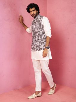 Vastramay - Cotton Blend Printed Nehru Jacket with Kurta and Pyjama