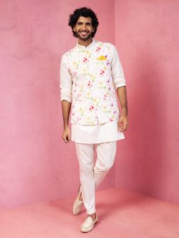Vastramay - Silk Blend Printed Nehru Jacket Kurta with Pyjama for Men