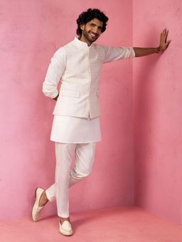 Vastramay - Silk Blend Embroidered Nehru Jacket Kurta with Pyjama for Men