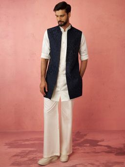 Vastramay - Silk Blend Embroidered Jacket Kurta with Pyjamas for Men