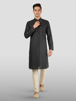 Vastramay - Silk Blend Embroidered Kurta with Pyjama for Men