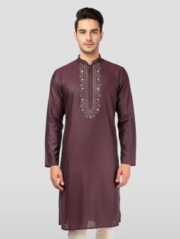 Vastramay - Wine Zudio Emboss Silk with Bead Embroidery Kurta