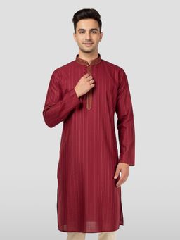 Vastramay - Maroon Cotton Thread Embroidery Kurta for Men