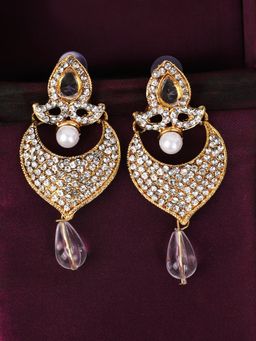 Anika's Creations - Classic Party Wear American Diamond And Pearl Gold Plated Chandbali