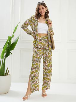 KASSUALLY - Shirt Collar Shrug with Side Slit Trouser (Set of 2)