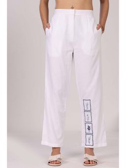 MIDORI BY SGV - Women White Organic Cotton Pant With Floral Embroidery