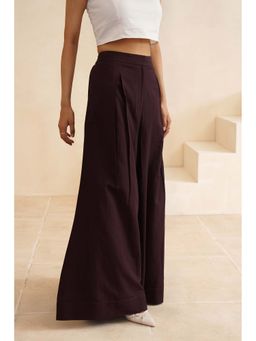 MIDORI BY SGV - Brown Women Linen Wide Leg Pleated Pants