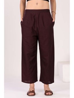 MIDORI BY SGV - Women Mocha Brown Linen Straight Pants With Side Pockets