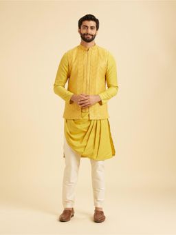 Manyavar - Mustard Nehru Jacket with Kurta and Pyjama Set for Men