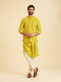 Manyavar - Yellow Nehru Jacket with Kurta and Pyjama Set for Men