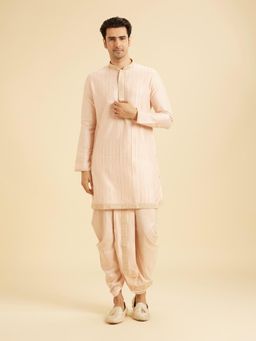 Manyavar - Peach Short Kurta with Dhoti Set for Men
