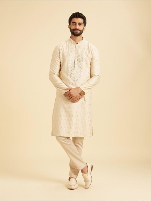 Manyavar Beige Kurta with Pyjama Set for Men