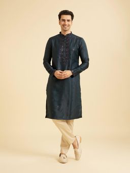 Manyavar - Navy Blue Kurta with Pyjama Set for Men