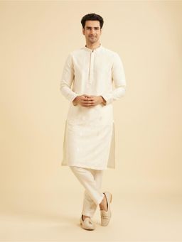 Manyavar - Cream Kurta with Pyjama Set for Men