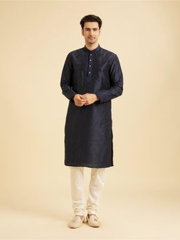 Manyavar - Navy Blue Kurta with Churidar Set for Men