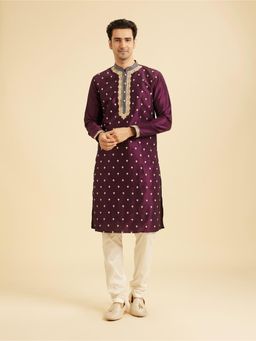 Manyavar - Wine Kurta with Churidar Set for Men