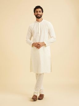Manyavar - White Kurta with Churidar Set for Men