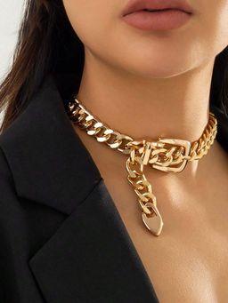 OOMPH - Gold Tone Hip-Hop Punk Style Lock Shaped Choker Necklace