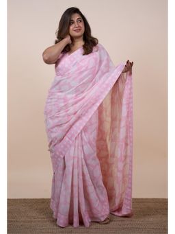 The Indian Ethnic Co. - Laiba Pink Batik Hand Block Print Mul Cotton Saree Without Blouse