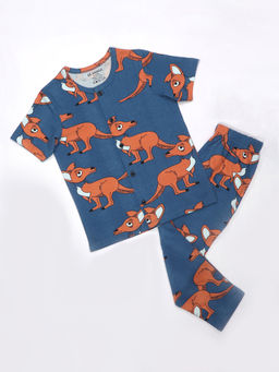 Be Awara - Kangaroo Kids Nightwear Half Sleeves Shirt & Pajama Navy Blue (Set of 2)