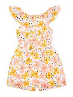 Budding Bees - Girls' Floral Sleeveless Playsuit In Cotton Yellow