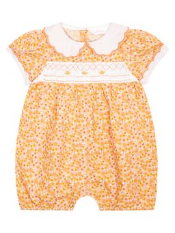 Budding Bees - Floral Delight with Embroidered Girls Romper Yellow