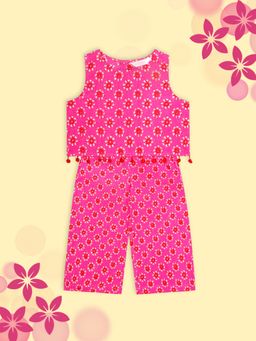 Budding Bees - Girls Cotton Bandhani Printed Top and Pyjama Pink (Set of 2)