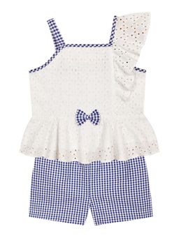 Budding Bees - Embroidered Bliss Girls White Top and Short Blue (Set of 2)