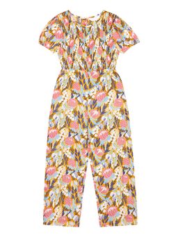 Budding Bees - Whimsical Bloom Girls' Floral Jumpsuit Yellow
