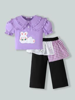 Hopscotch - Purple Printed Collar Neck Top and Pant