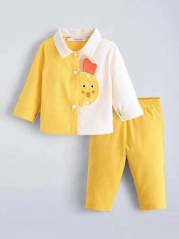 Hopscotch - Yellow Colorblock Collar Neck Co-ord Set