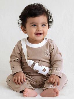 Hopscotch - Brown Printed Round Neck Romper