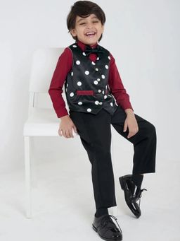 Hopscotch - Black Polka Dots Collar Neck Waistcoat and Pant Shirt with Bow