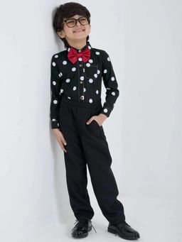 Hopscotch - Black Polka Dots Collar Neck Pant and Shirt with Bow
