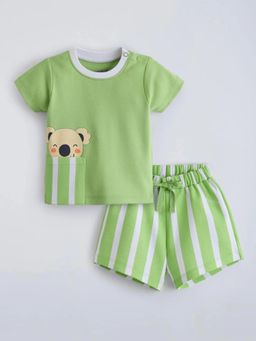 Hopscotch - Green Stripes Round Neck T-Shirt and Short
