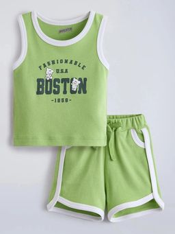 Hopscotch - Green Stripes Round Neck T-Shirt and Short