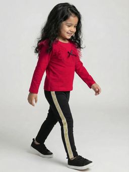 Hopscotch - Red Solid/Plain Round Neck Top and Leggings
