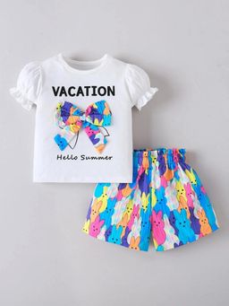 Hopscotch - Multi-Color Printed Round Neck Top and Shorts