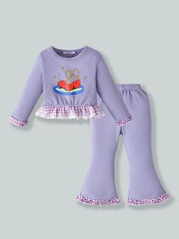 Hopscotch - Purple Textured Round Neck Top and Pant