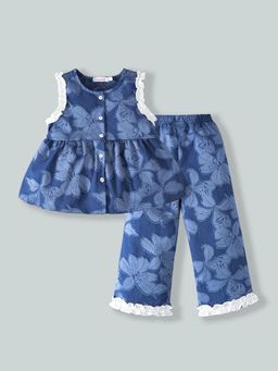 Hopscotch - Blue Floral Round Neck Co-ord Set