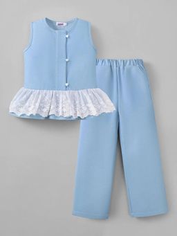 Hopscotch - Blue Solid/Plain Round Neck Top and Pant