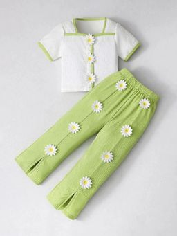 Hopscotch - Green Textured Square Neck Co-ord Set