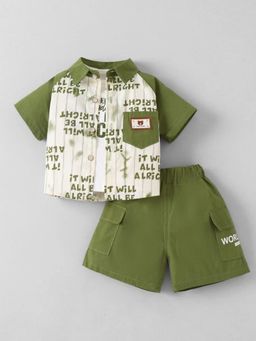 Hopscotch - White Typography Collar Neck Shirt with Shorts