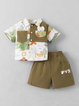 Hopscotch - Multi-Color Printed Collar Neck Shirt with Shorts