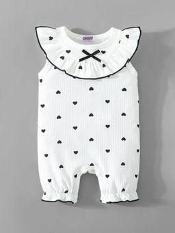 Hopscotch - White Printed Round Neck Romper